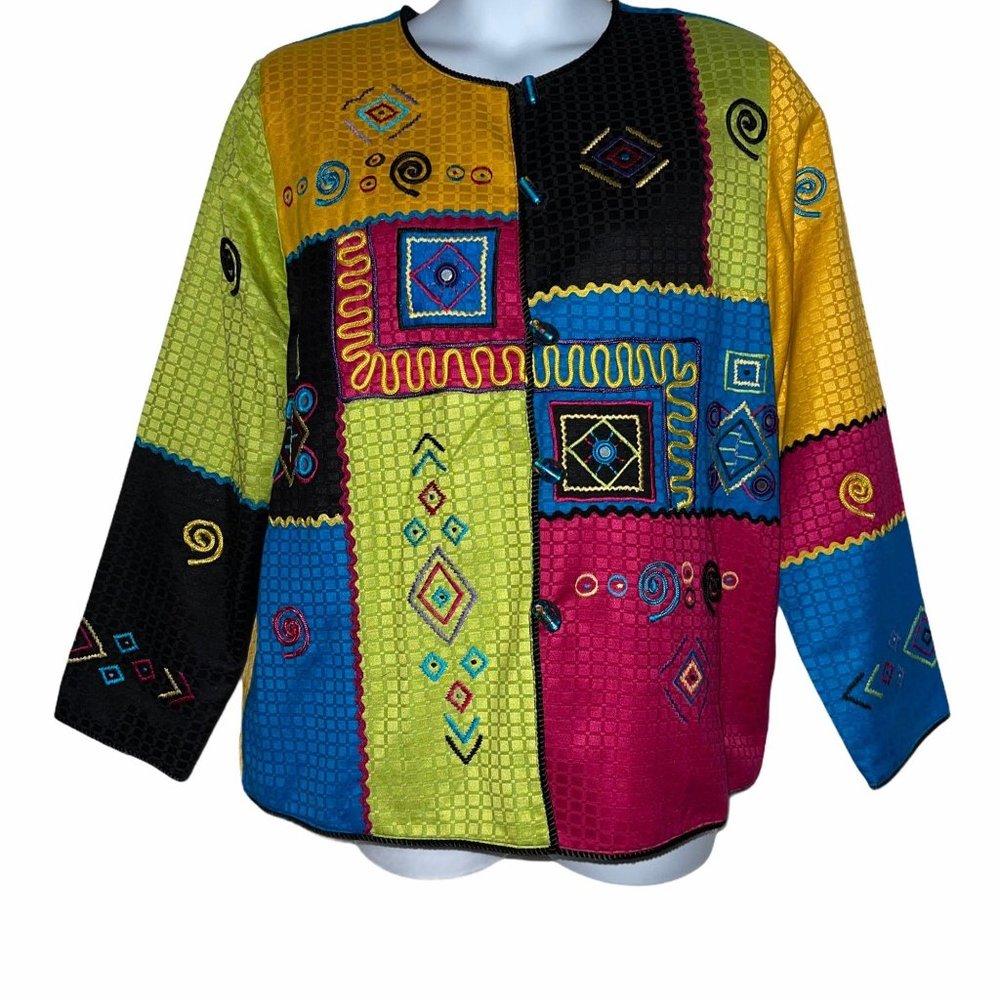 Indigo Moon Bright Art Deco Vintage Blazer L
